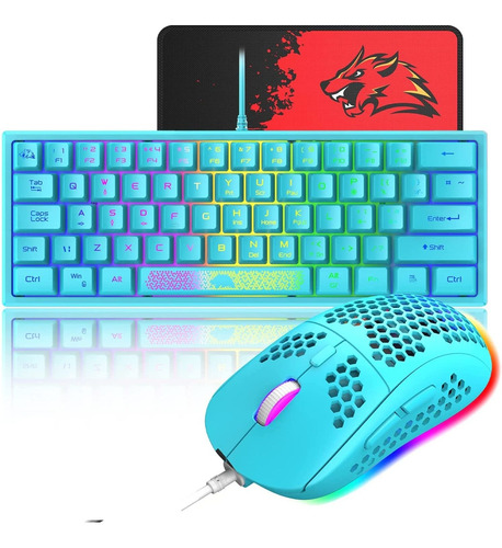 Combo De Mini Teclado Y Mouse Gamer | Azul + Mousepad