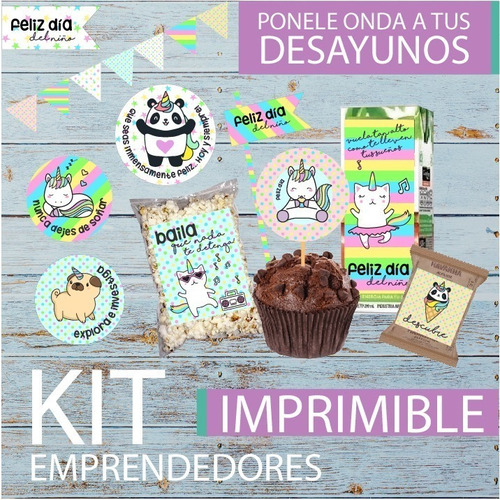 Kit Imprimible Desayuno Dia Del Niño Unicornio Gato Panda B 