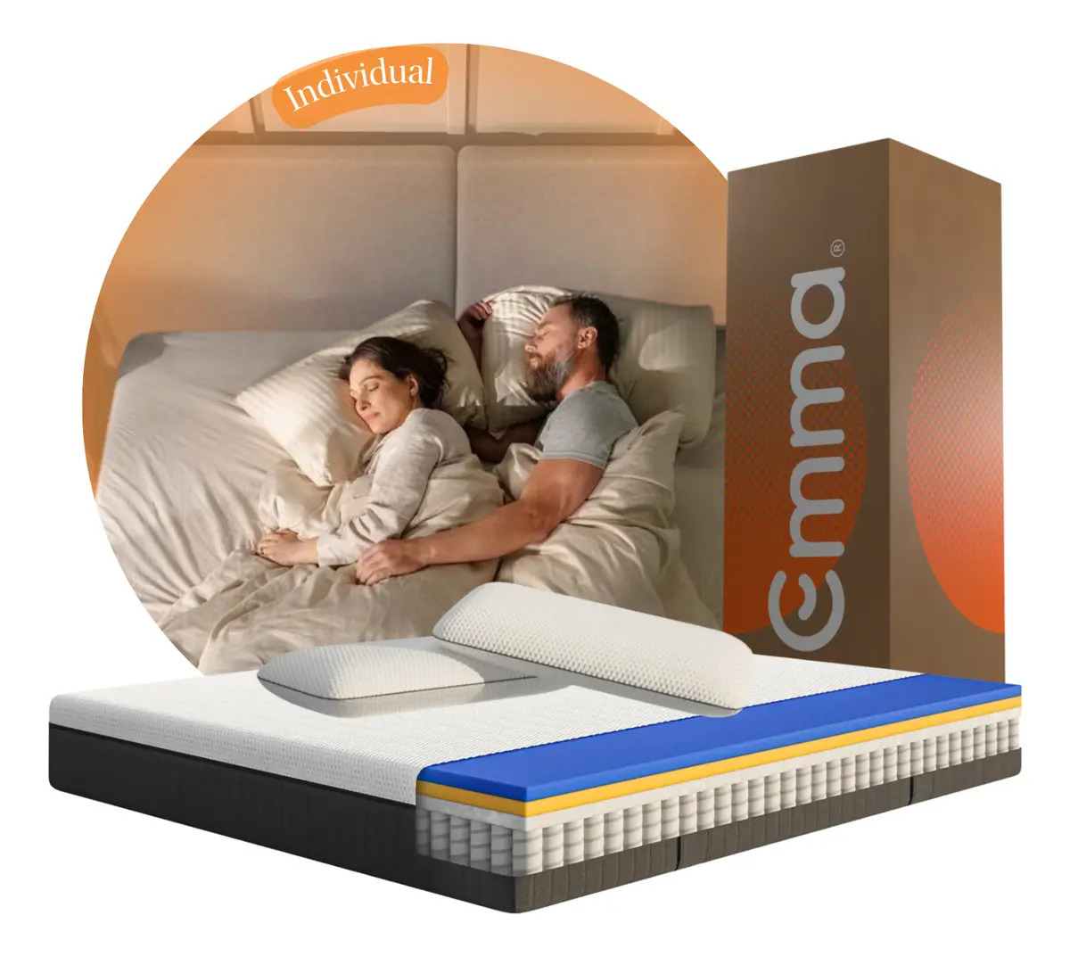 Colchón Emma Hybrid Individual Memory Foam + Dos Almohadas Color Blanco