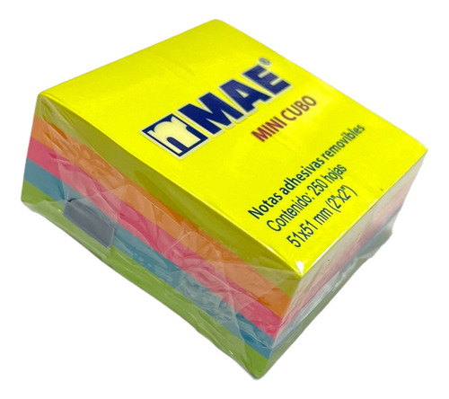 Mini Cubo Notas Adhesivas 5x5cm Mae 250 Hojas 5 Colores Neon