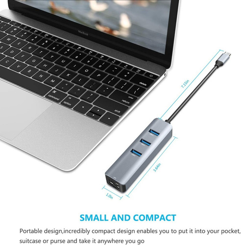 Imagen 7 de 7 de Adaptador Usb-c - Hub 3 Port Usb 3 + Red G. Ethernet