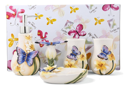 Juego De Accesorios De Baño De Cerámica De Mariposa Bailarin