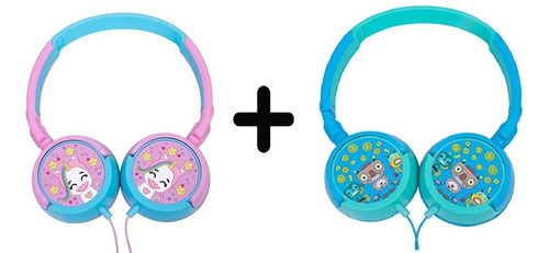 Imagem 1 de 9 de Kit Fone De Ouvido Infantil Unicórnio Rosa + Robôs Azul Oex