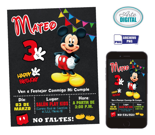 Invitación Digital Mickey Mouse Enviar Whatsapp Redes