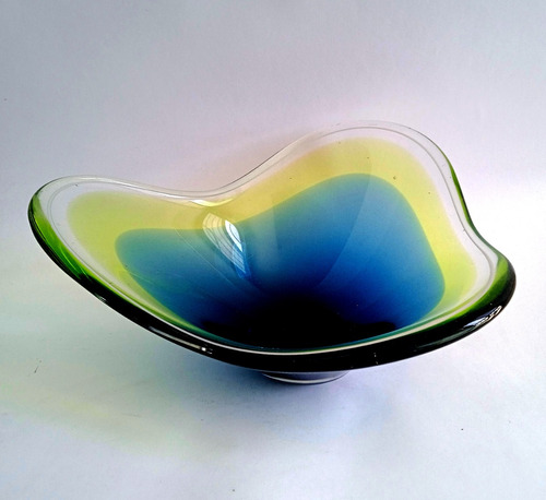 Centro De Mesa Cristal Flygsfors Coquille Amarilla Y Azul