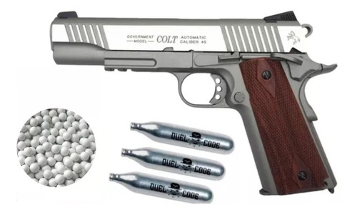 Marcadora Airsoft Colt 1911 Inox Full Metal Blowback 6mm