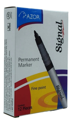 Marcador Permanente Azor Signal Punto Fino Caja 12 Piezas