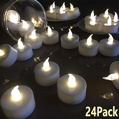 Velas Sin Llama De Luz Led Parpadeante Color Blanco 24 Pzs