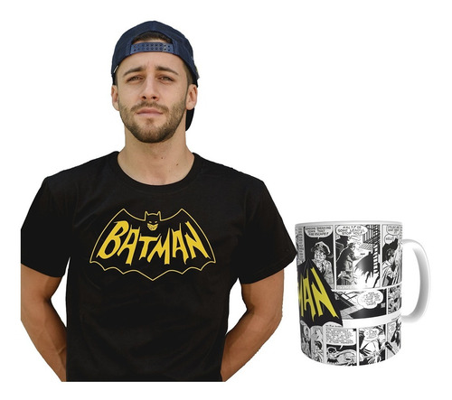 Imagen 1 de 1 de Combo Remera + Taza De Batman Retro Oferta Remera De Comic