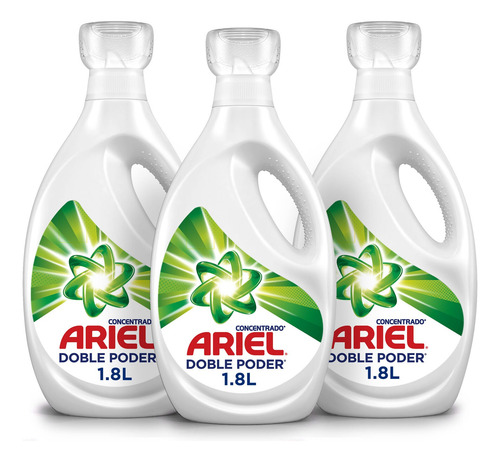 Pack 3 Detergente Líquido Ariel Concentrado Doble Poder 1.8l