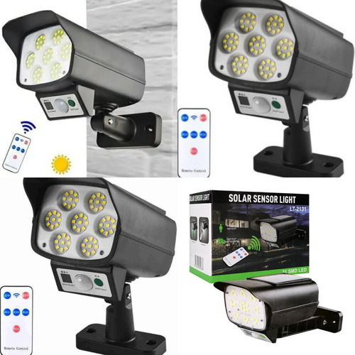 Foco Led Rec Solar Cámara Falsa Sensor Y Foto Cèlula 3 Luces