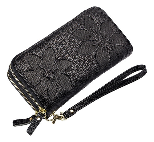 Cartera De Cuero Con Doble Cremallera Para Mujer