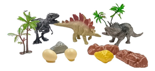 Set Dinosaurio Goma Juguete Regalo Bolsa X3 +piedras Y Huevo