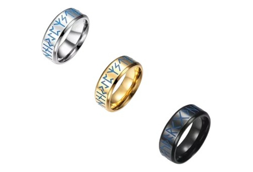 3 Anillos De Hombre Vikingo Runa Acero Inoxidable Luminoso