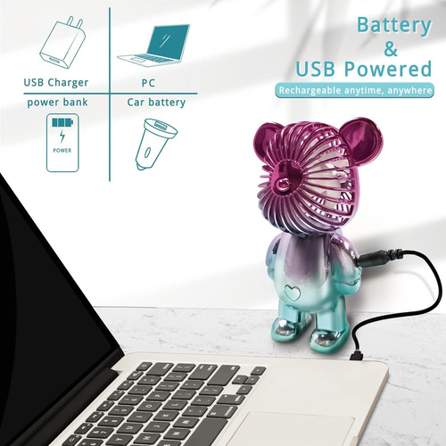 2 Mini Ventilador Portátil Forma De Oso Usb Recargable 3 Vel