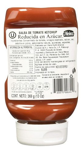 Heinz Kétchup Sin Azúcar Añadida 369 G. (6 Pzs.)