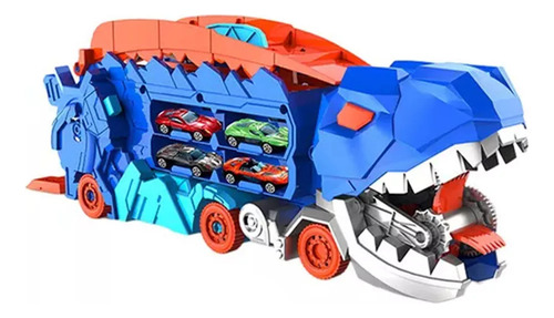 Camión Dinosaurio, Comedor De Coches Y Pista Con 4 Autos