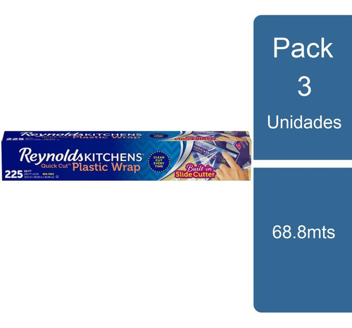 Pack 3 Film Plástico Para Alimentos 68.8mts Reynolds Wrap