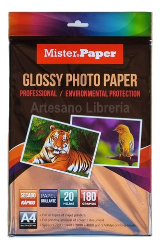 Papel Fotográfico Adhesivo A4 20hj 180gr / Artesano Libreria