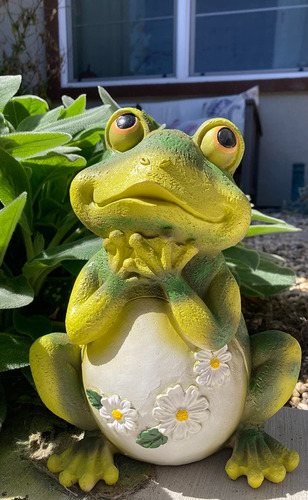 Rana Sentado De Jardín Estatua, 9.5 Pulgadas