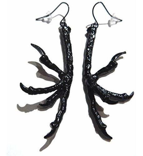 Aretes Anzuelo - Black Bird Foot Earrings Claw Talon Raven C