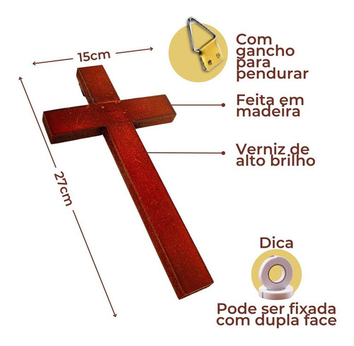 Crucifixo De Parede Em Madeira Sem Cristo 27cm Lindo Cor Marrom-escuro