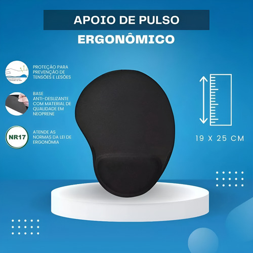 Kit 500 Mousepad + Apoio Pulso P/ Teclado Ergonômico Preto