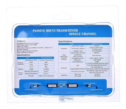 Imagen 4 de 6 de Balun 2 Pcs Hd Coaxial Cvi Tvi Ahd 1 Ch Passive Transceiver