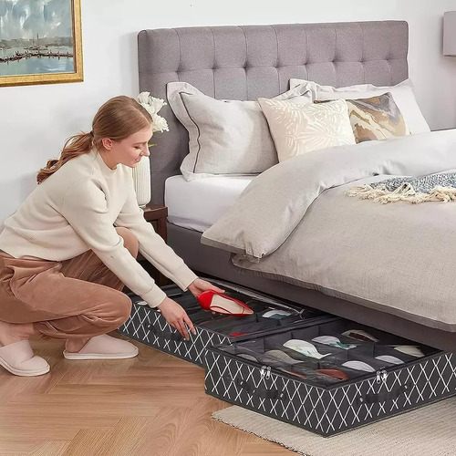 Caja De Almacenamiento Para Zapatos Debajo De Cama Bolsa 2pc Negro Yawpgn