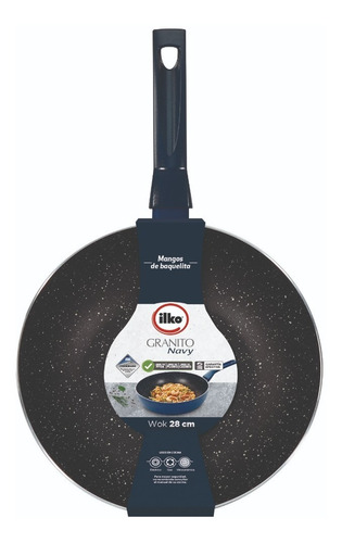 Imagen 2 de 9 de Set Sartenes + Wok Antiadherente Granito Navy Ilko.