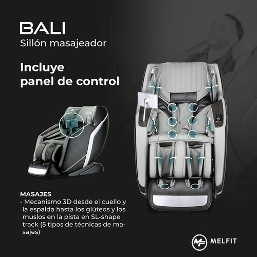 Sillón Masajeador Melfit Bali Rodillos Calor Bluetooth Color Negro
