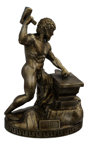Estátua Hefesto Deus Vulcano Estatueta Resina Cor Cor ouro velho