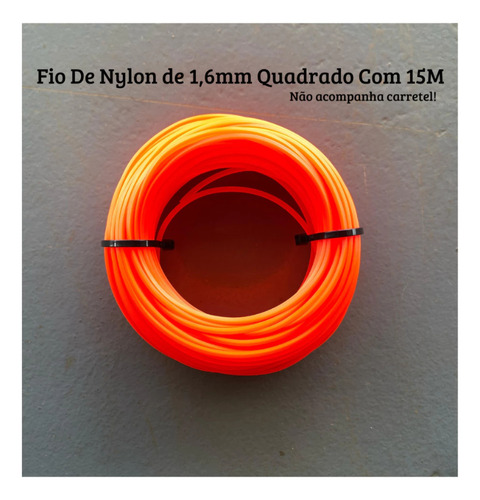 Fio De Nylon Para Roçadeira 1,6mm Quadrado Com 15metros