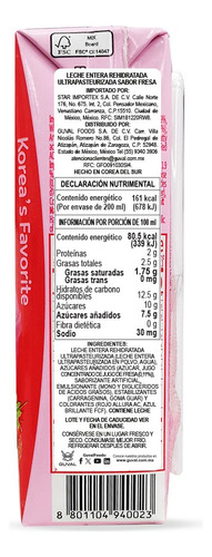 Leche Coreana Binggrae Sabor Fresa 200ml 24 Pz