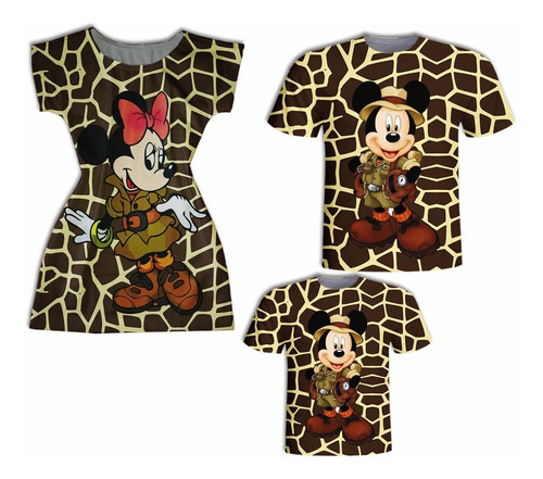 Vestido Mãe E Blusa Pai E Filho - Mickey E Minnie Safari Ii