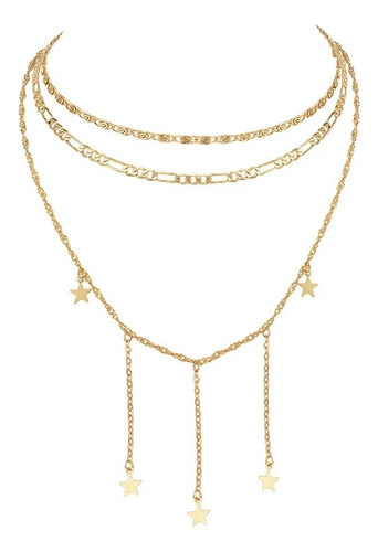 Collar Mujer Estrella Colgante . 3 Cadenas En Uno Acero316l