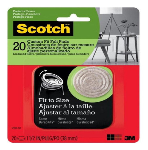 Fieltros Redondos Scotch, Beige, Tamaño Ajustable, 20 Und