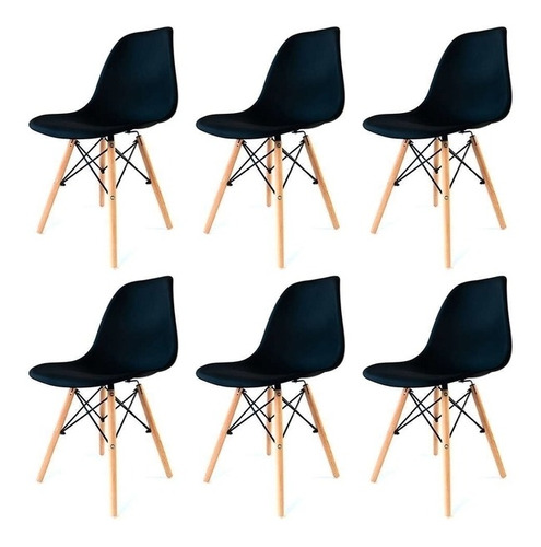 Cadeira de jantar Home Kong Eames nordicas, estrutura de cor  preto, 6 unidades