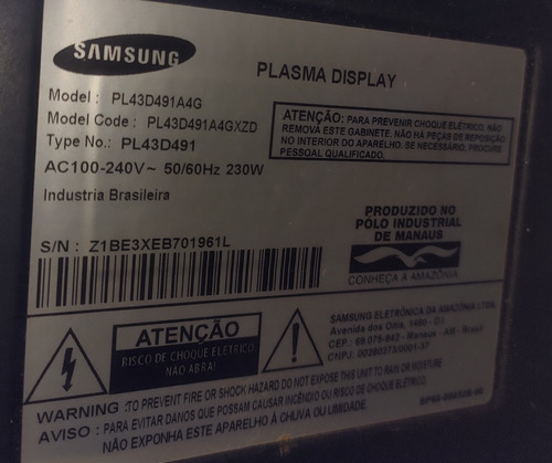 Imagem 2 de 2 de Tv De Plasma Com Defeito