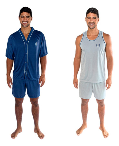 Kit Com 2 Pijamas Adulto Masculino Verão Plus Size Liso