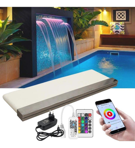 Cascata Piscina 100cm Embutir Iluminação Led Rgb E