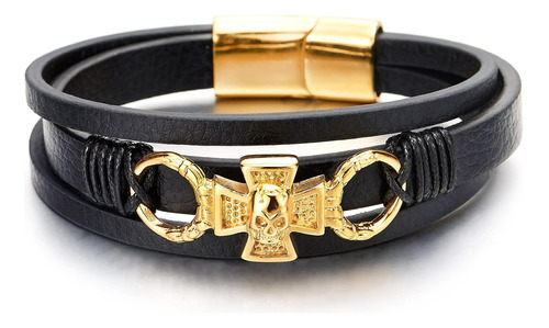 Coolsteelandbeyond Pulsera De Cuero Negro De Tres Hebras Con