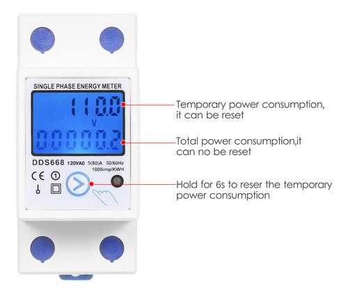 Medidor De Energia Monofásico Ac 120v Com Botão De Reset Com