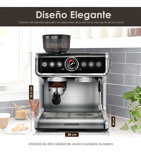 Cafeteira expresso com batedor de leite e moedor de café, para café expresso e cappuccino com leite, reservatório de água removível de 2,8 L, 20 bar, 1450 W