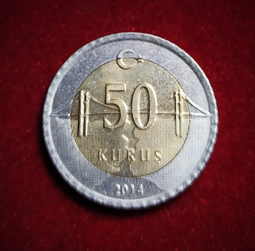 Moneda 50 Kurus Turquía 2014 Bimetalica Estrella Y Luna 