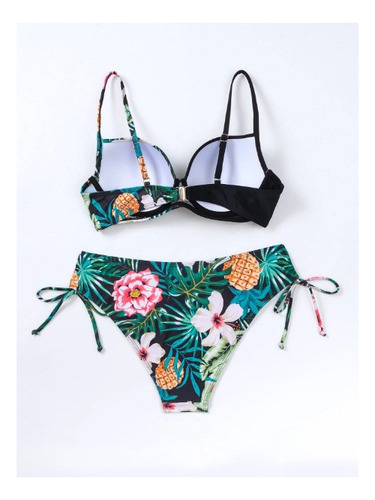 Traje De Baño Bikini Swim Vcay Con Estampado Tropical, Negro