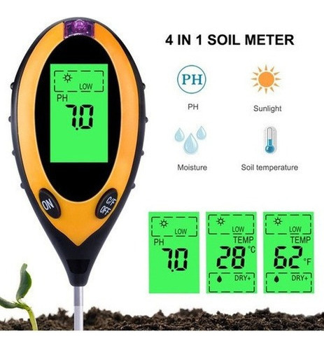 Medidor Ph 4 En 1 Plantas Suelo Humedad Temperatura Luz