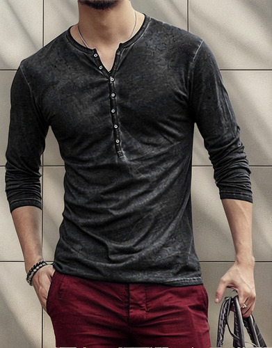 Playera Manga Larga Hombre Botones Playera Hombre