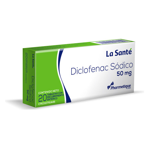 Diclofenaco Sodico 50mg Tabletas X 20