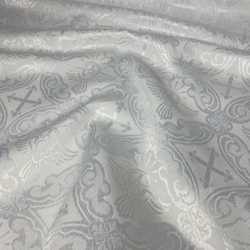 Tecido Jacquard Litúrgico Para Igreja Altar Cruz 2 Metros Desenho Do Tecido Pombo Branco